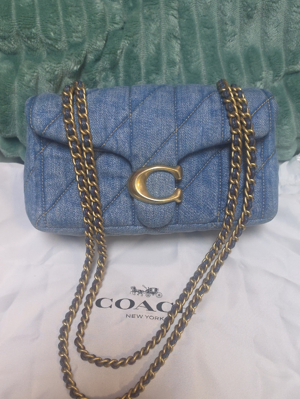 Coach Quilted Tabby 20 Denim Shoulder Bag with Brass 'C' - Blue Denim